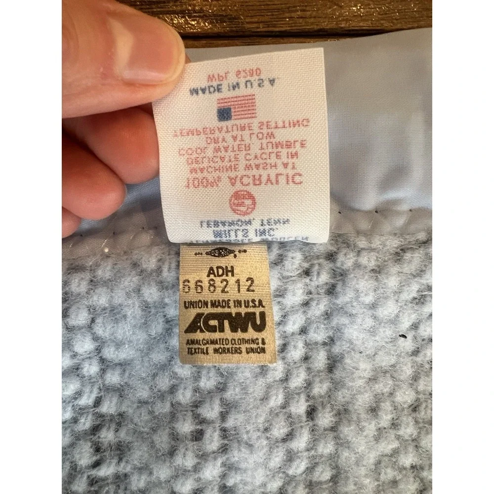 Vintage Tennessee Woolen Mills Blue Acrylic Woven Satin Trim Blanket USA 86 X 69
